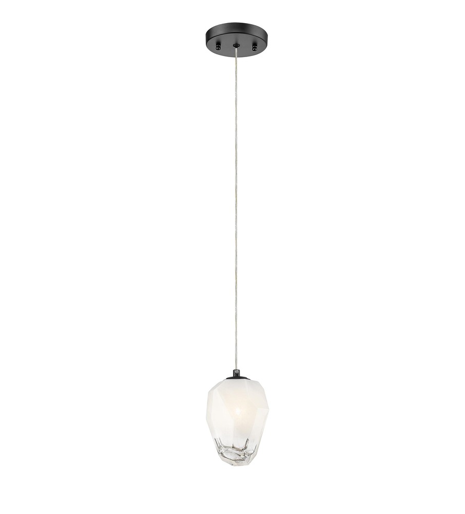 1-Light Black Pendant With A White Glass Shade
